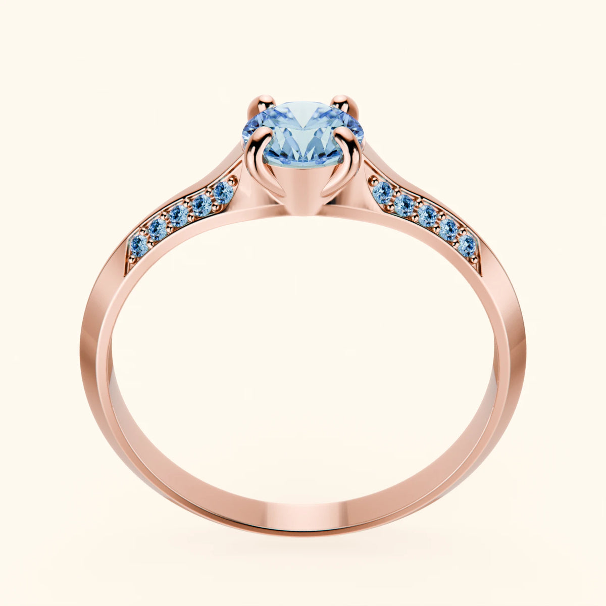 Engagement Ring Délié - 0.5ct Lab Blue Diamond with Lab Blue Diamond Side Stones