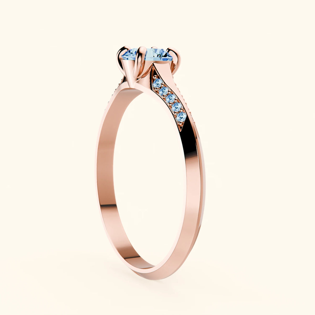 Engagement Ring Délié - 0.5ct Lab Blue Diamond with Lab Blue Diamond Side Stones