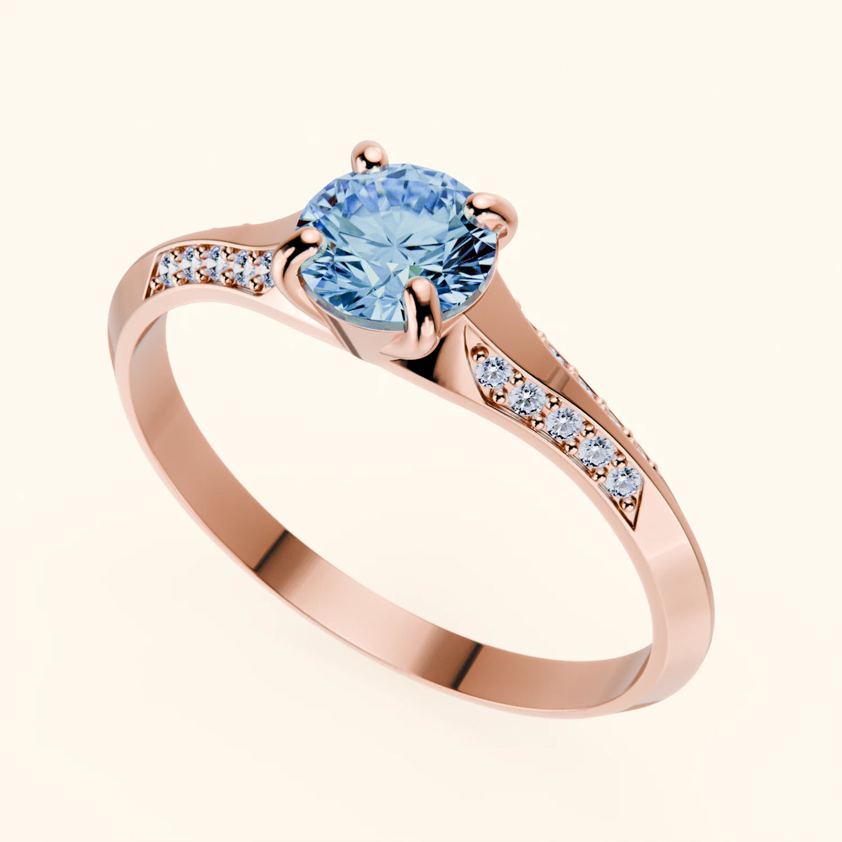 Engagement Ring Délié - 0.5ct Lab Blue Diamond with Natural Diamond Side Stones
