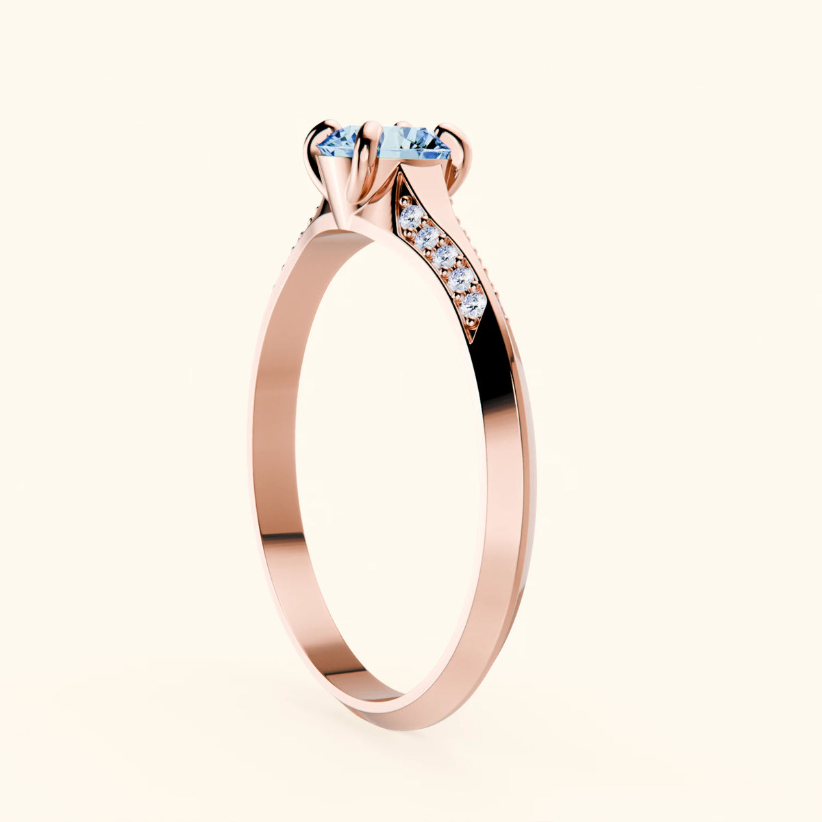 Engagement Ring Délié - 0.5ct Lab Blue Diamond with Natural Diamond Side Stones