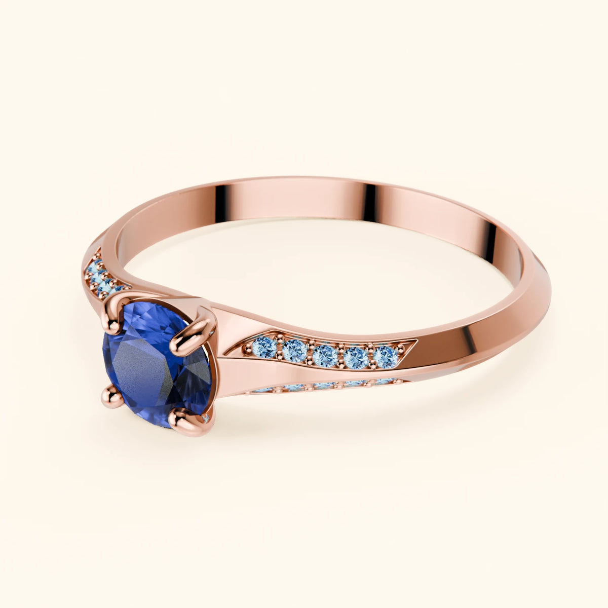 Engagement Ring Délié - 0.60ct Natural Blue Sapphire with Lab Blue Diamond Side Stones