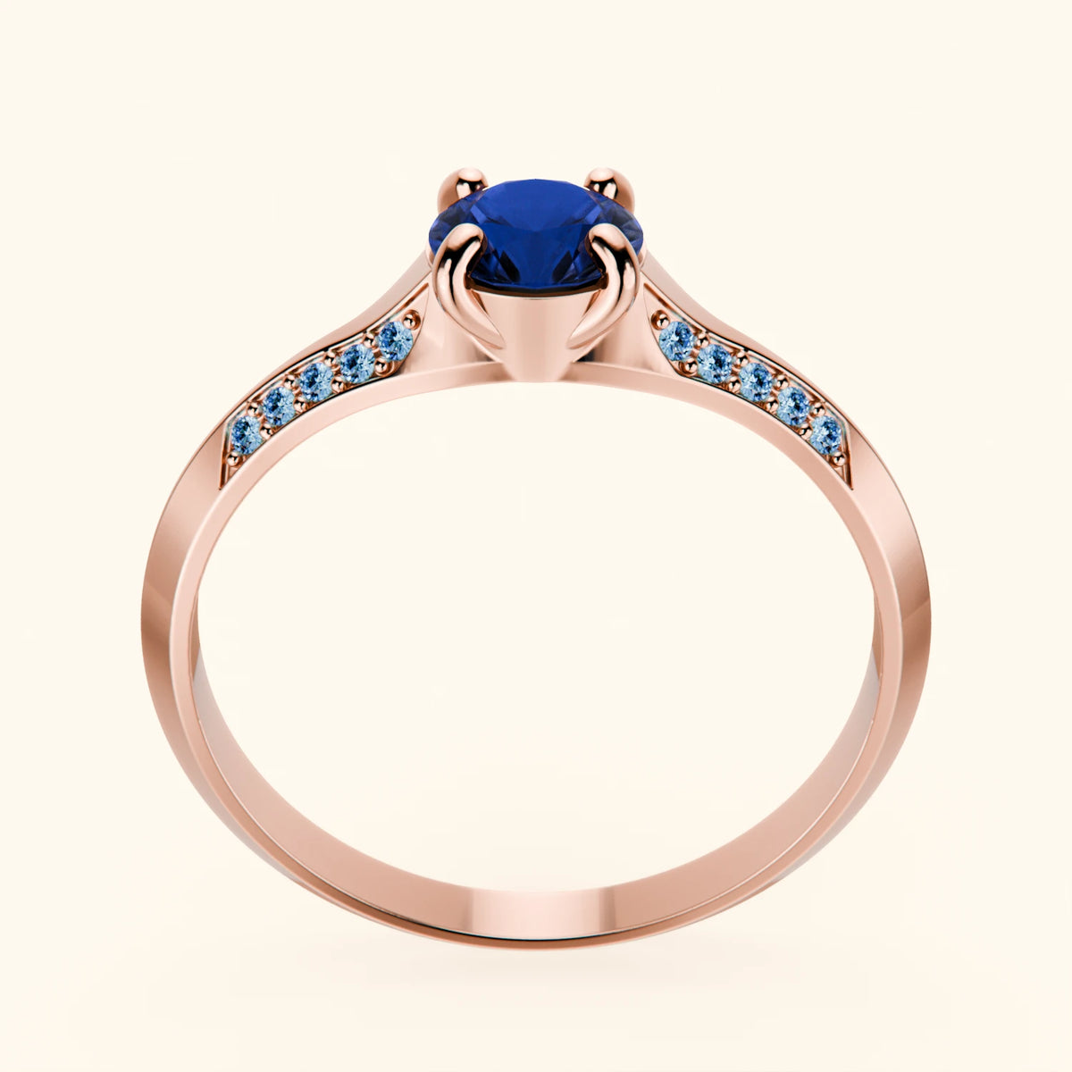 Engagement Ring Délié - 0.60ct Natural Blue Sapphire with Lab Blue Diamond Side Stones