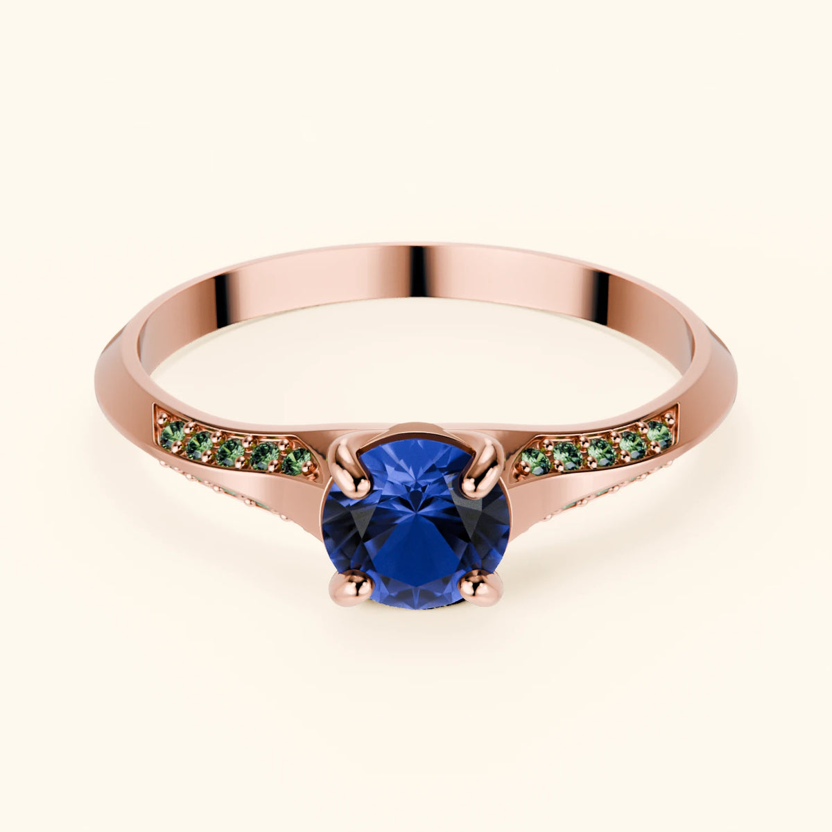 Engagement Ring Délié - 0.60ct Natural Blue Sapphire with Lab Green Diamond Side Stones
