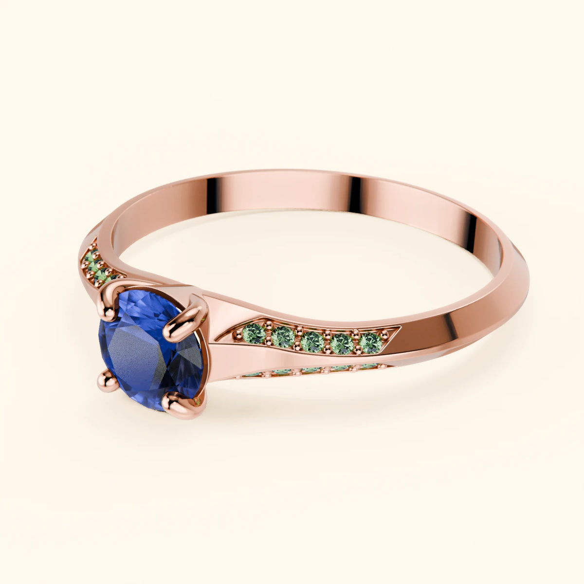 Engagement Ring Délié - 0.60ct Natural Blue Sapphire with Lab Green Diamond Side Stones
