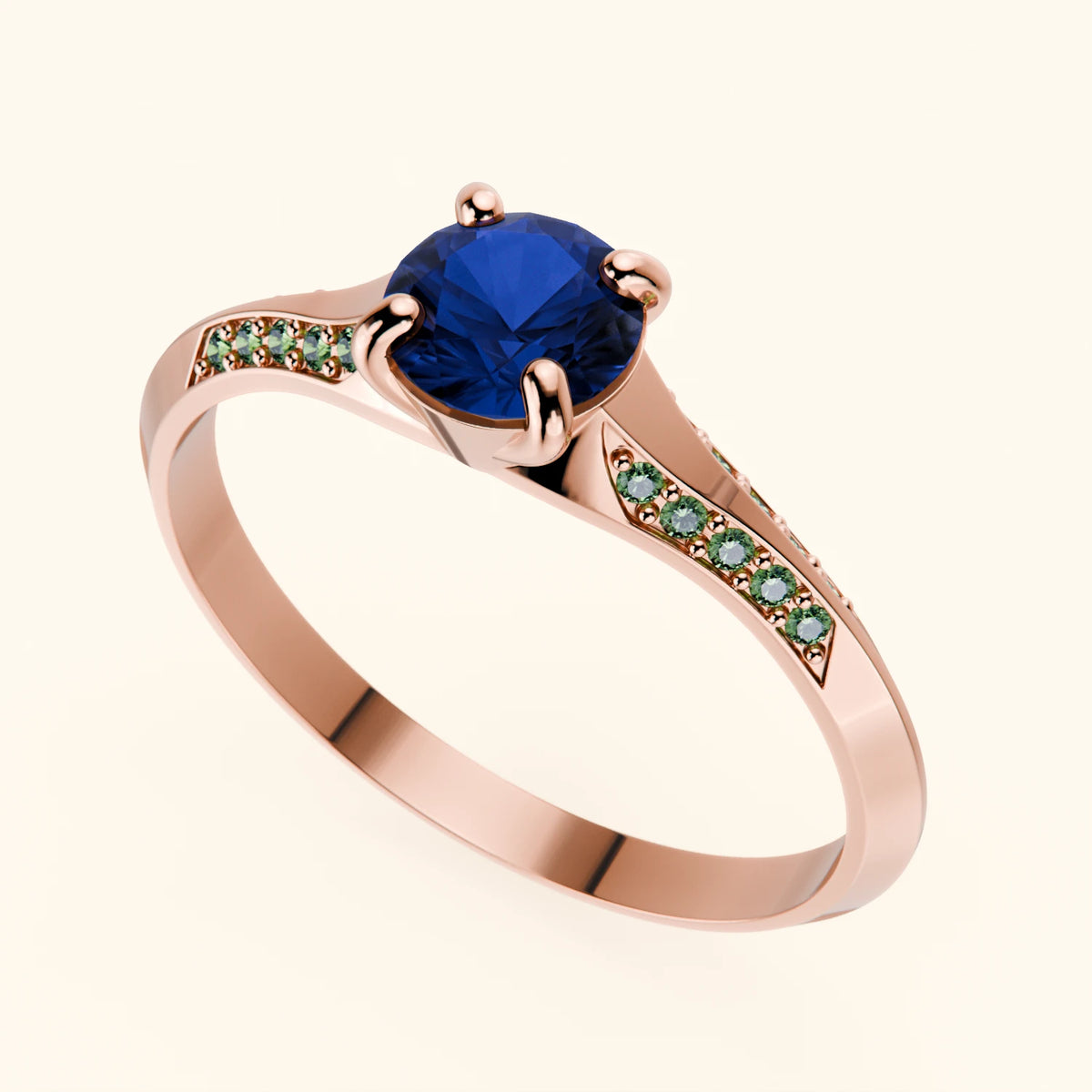 Engagement Ring Délié - 0.60ct Natural Blue Sapphire with Lab Green Diamond Side Stones