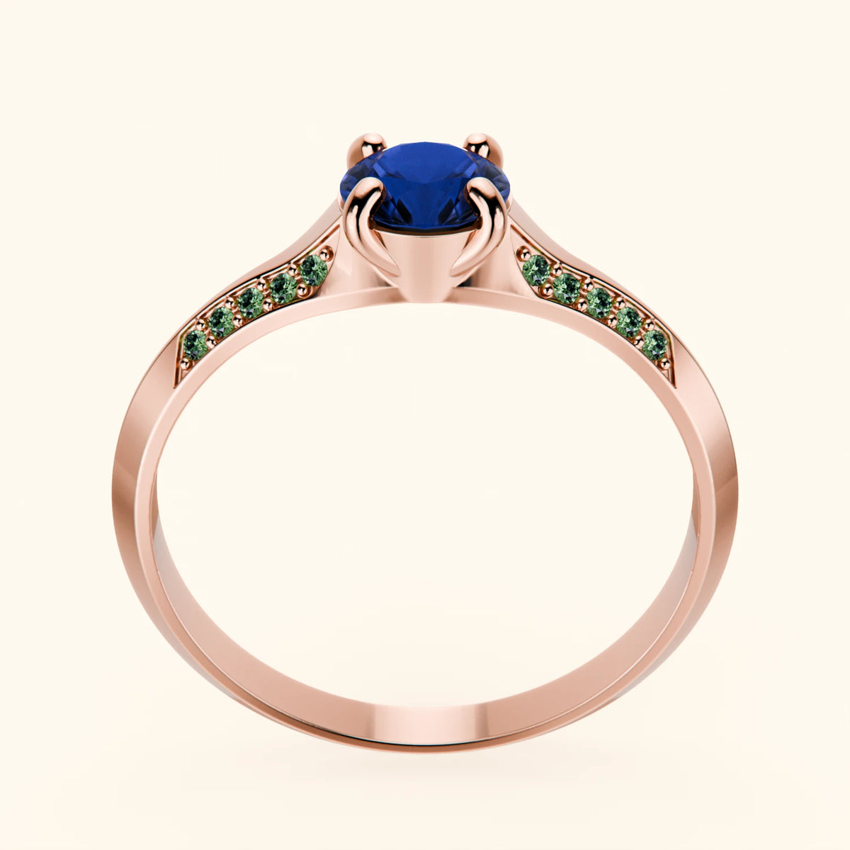 Engagement Ring Délié - 0.60ct Natural Blue Sapphire with Lab Green Diamond Side Stones