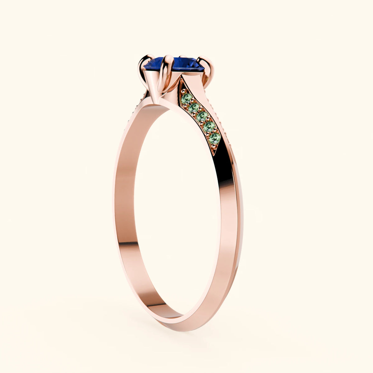 Engagement Ring Délié - 0.60ct Natural Blue Sapphire with Lab Green Diamond Side Stones