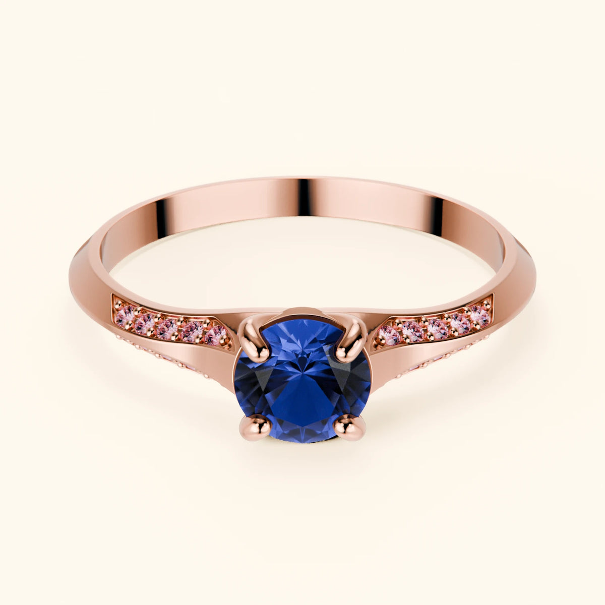 Engagement Ring Délié - 0.60ct Natural Blue Sapphire with Lab Pink Diamond Side Stones