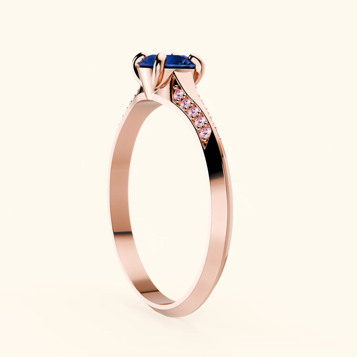 Engagement Ring Délié - 0.60ct Natural Blue Sapphire with Lab Pink Diamond Side Stones