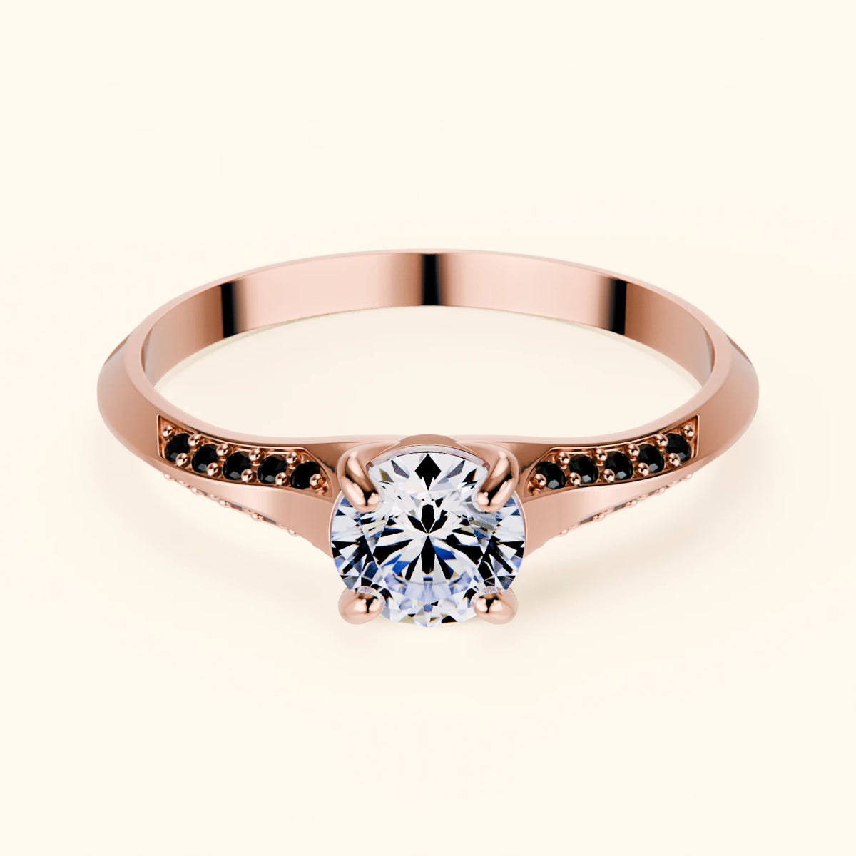Engagement Ring Délié - 0.5ct Natural Diamond with Black Diamond Side Stones