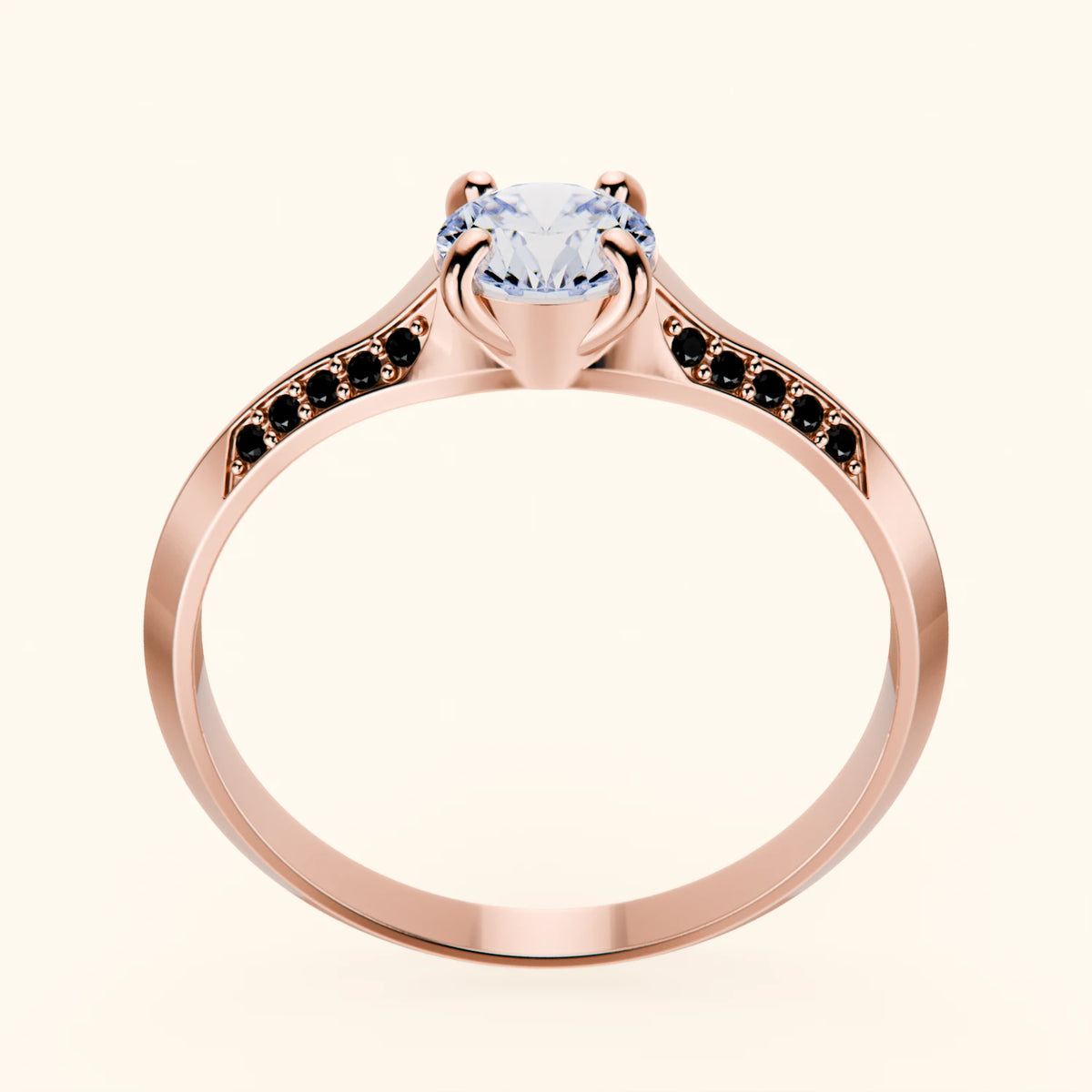 Engagement Ring Délié - 0.5ct Natural Diamond with Black Diamond Side Stones