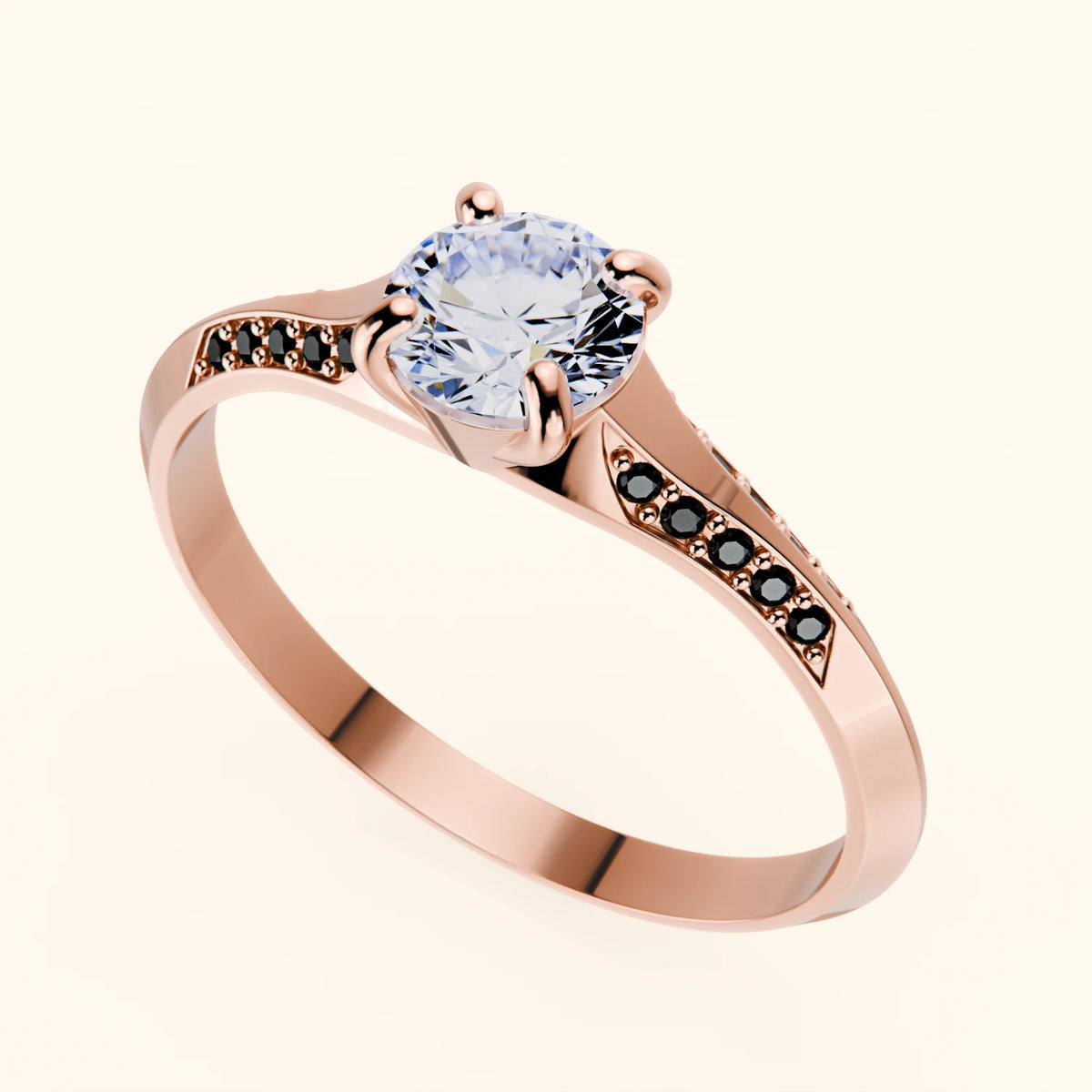 Engagement Ring Délié - 0.5ct Natural Diamond with Black Diamond Side Stones