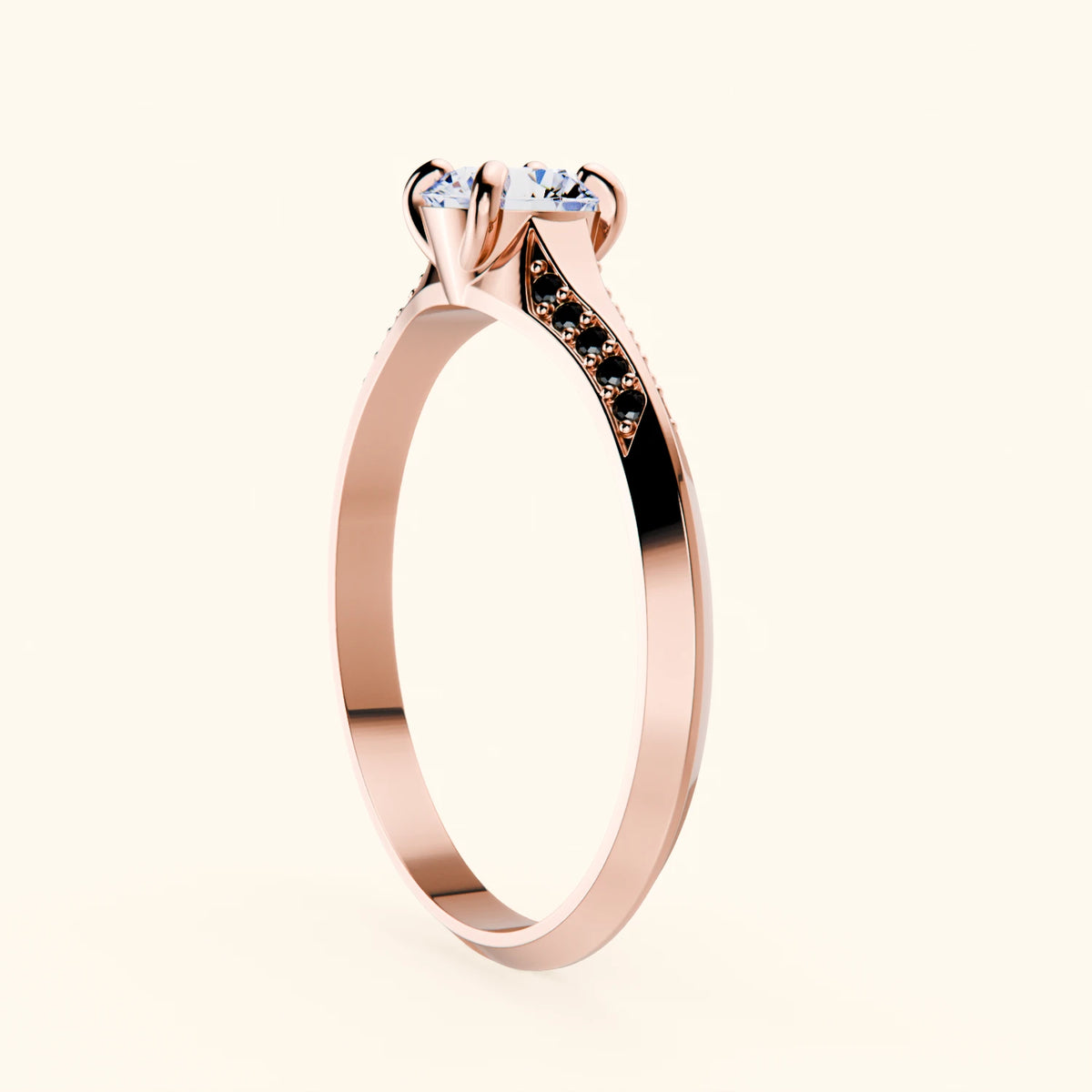 Engagement Ring Délié - 0.5ct Natural Diamond with Black Diamond Side Stones