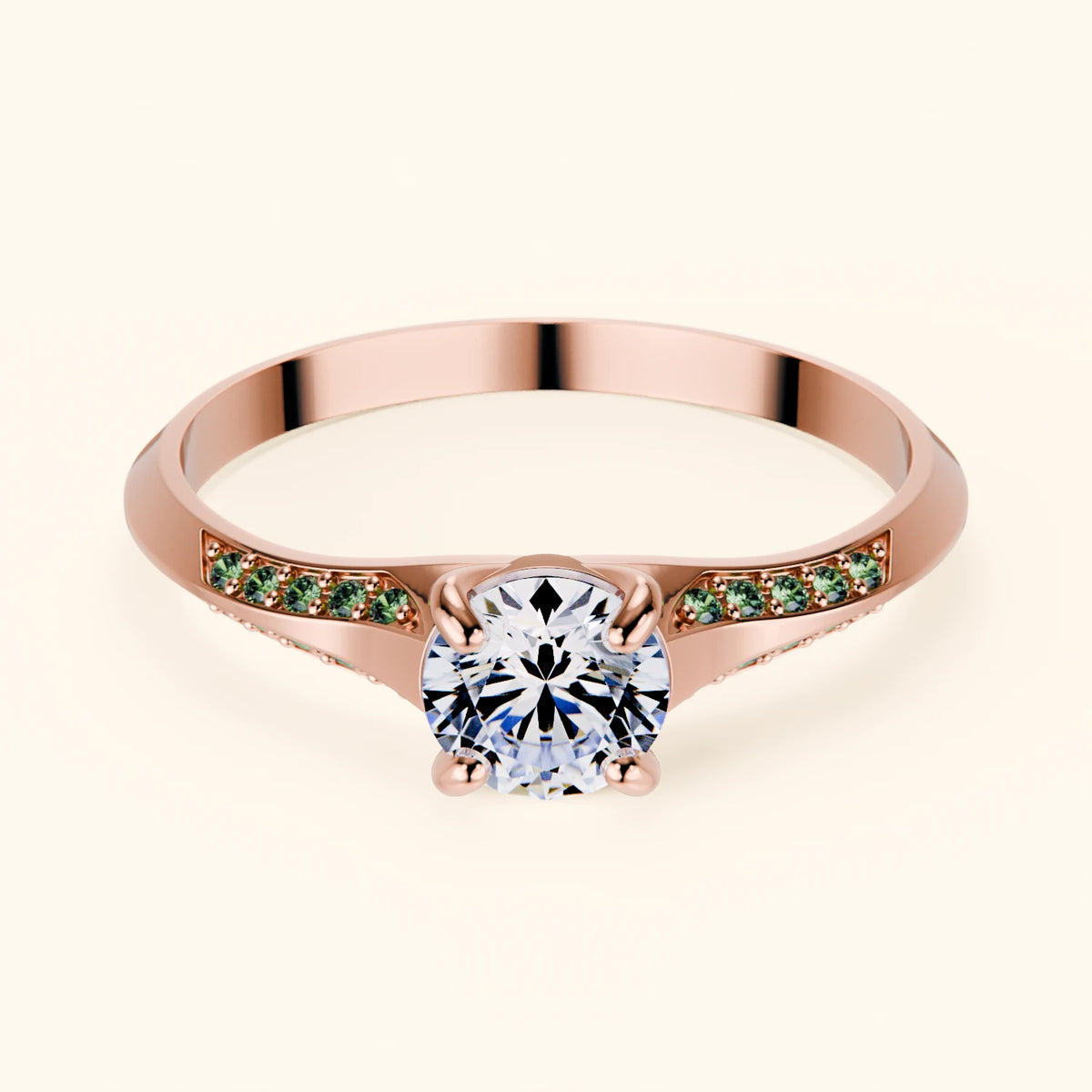 Engagement Ring Délié - 0.5ct Lab Diamond with Lab Green Diamond Side Stones