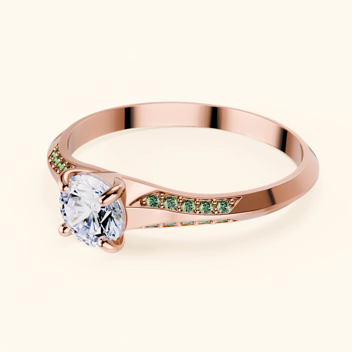 Engagement Ring Délié - 0.5ct Lab Diamond with Lab Green Diamond Side Stones
