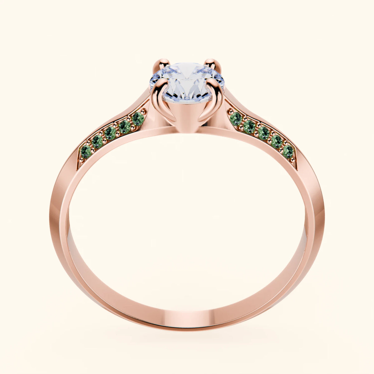 Engagement Ring Délié - 0.5ct Lab Diamond with Lab Green Diamond Side Stones