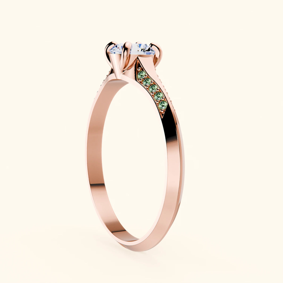 Engagement Ring Délié - 0.5ct Lab Diamond with Lab Green Diamond Side Stones