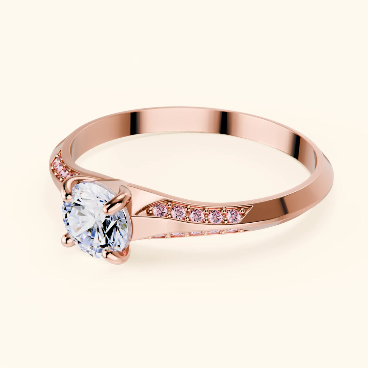 Engagement Ring Délié - 0.5ct Natural Diamond with Lab Pink Diamond Side Stones