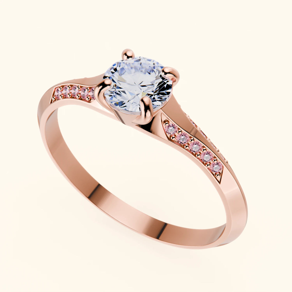 Engagement Ring Délié - 0.5ct Natural Diamond with Lab Pink Diamond Side Stones