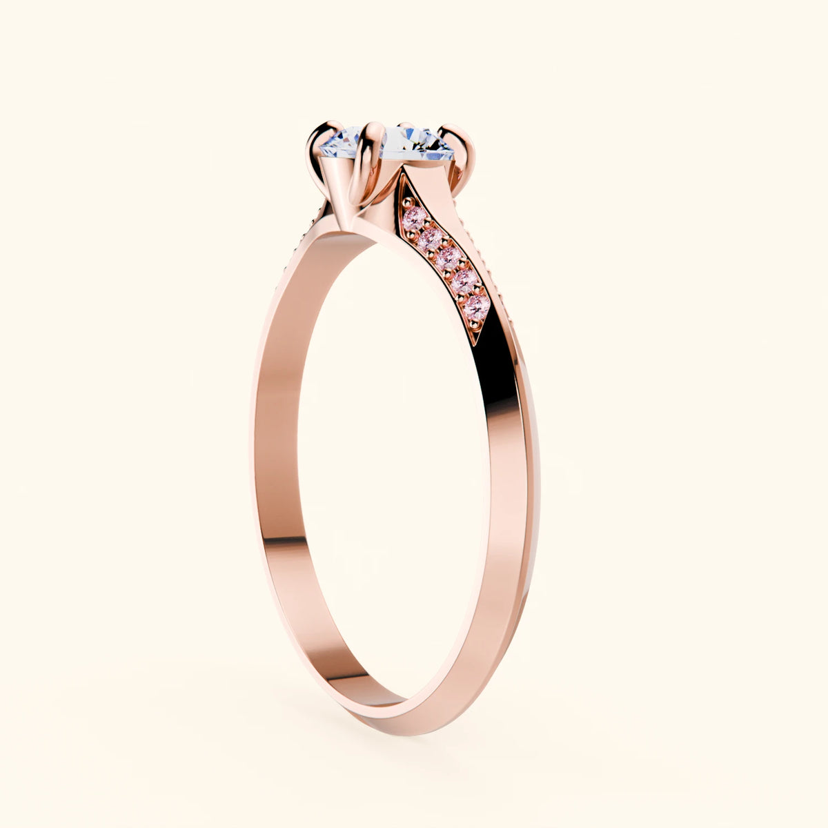 Engagement Ring Délié - 0.5ct Natural Diamond with Lab Pink Diamond Side Stones