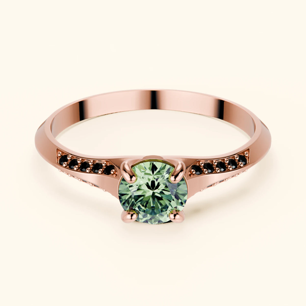 Engagement Ring Délié - 0.5ct Lab Green Diamond with Black Diamond Side Stones