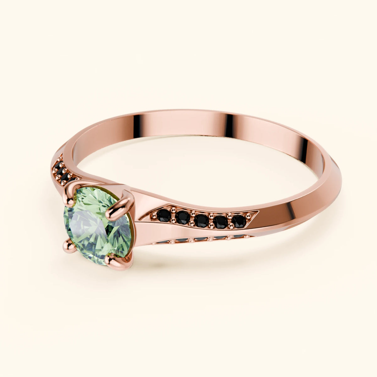 Engagement Ring Délié - 0.5ct Lab Green Diamond with Black Diamond Side Stones