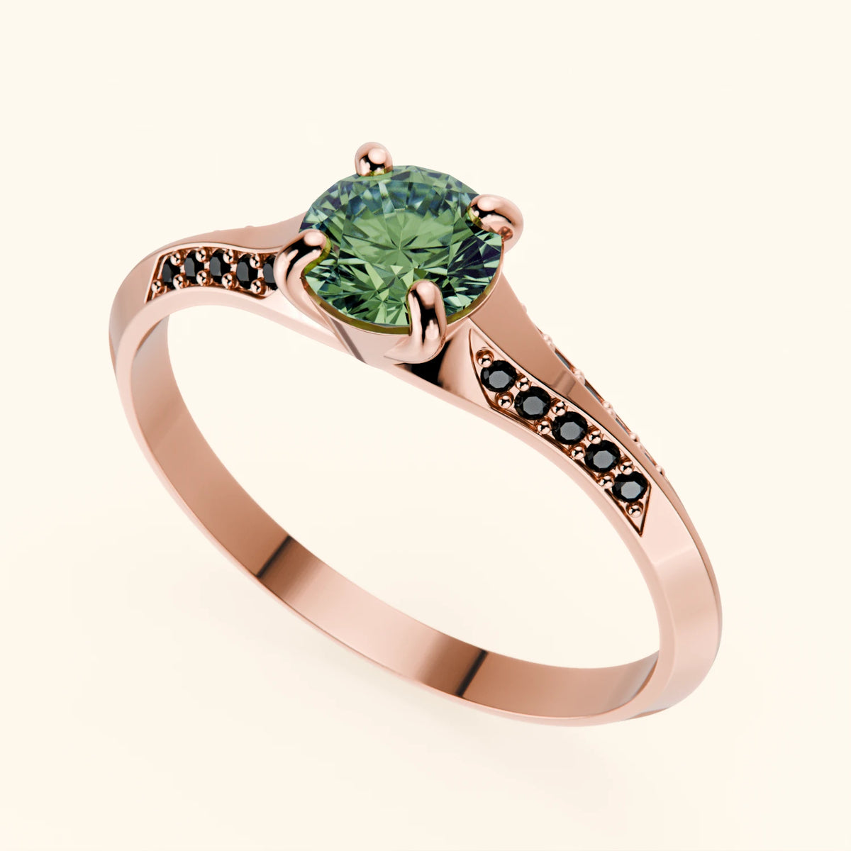Engagement Ring Délié - 0.5ct Lab Green Diamond with Black Diamond Side Stones