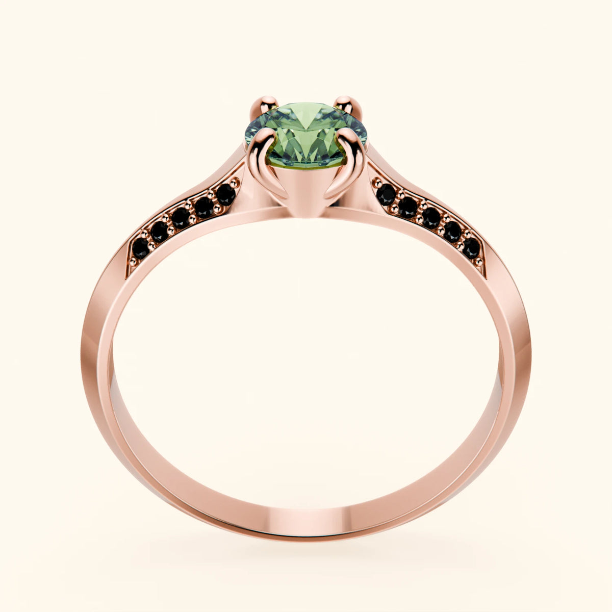 Engagement Ring Délié - 0.5ct Lab Green Diamond with Black Diamond Side Stones