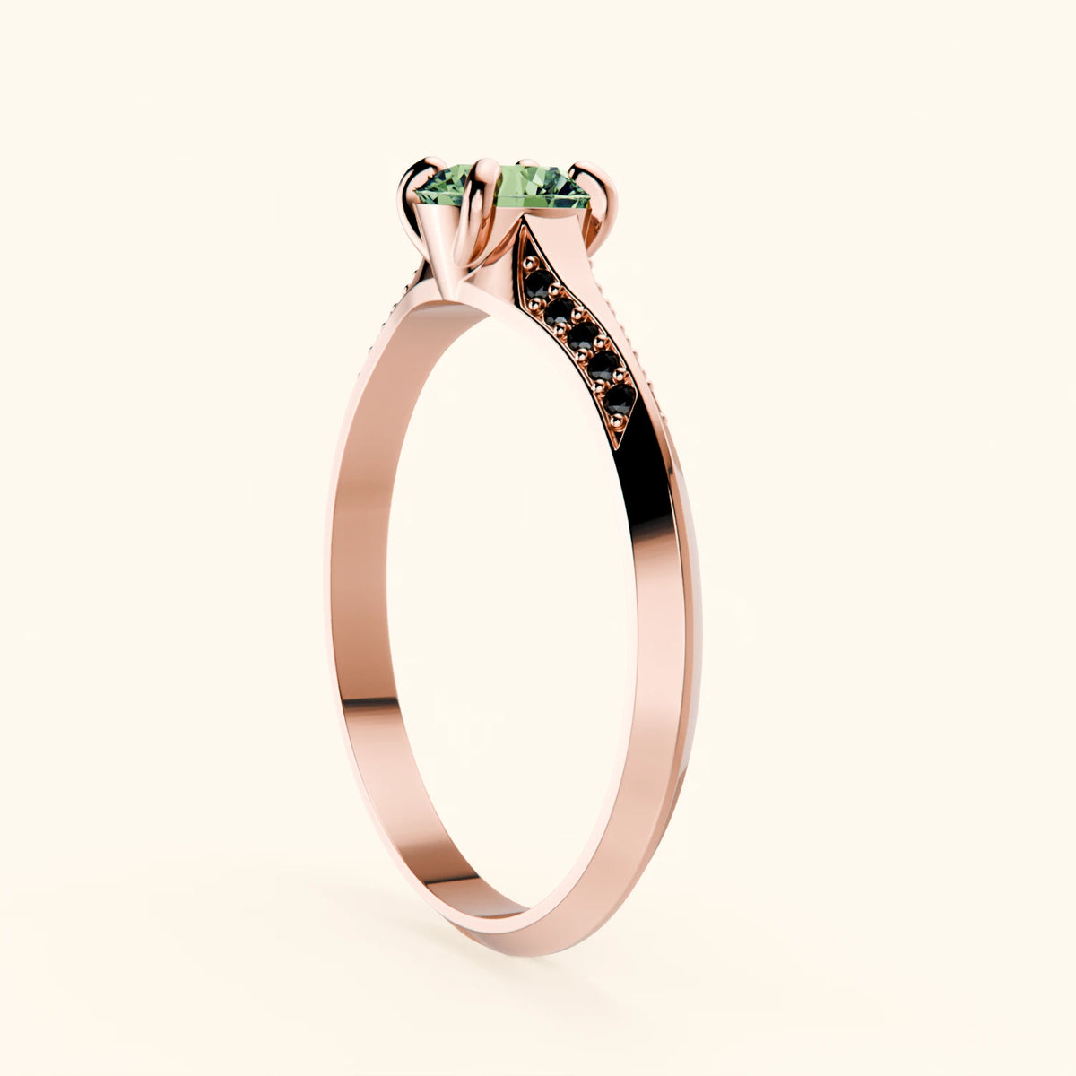 Engagement Ring Délié - 0.5ct Lab Green Diamond with Black Diamond Side Stones