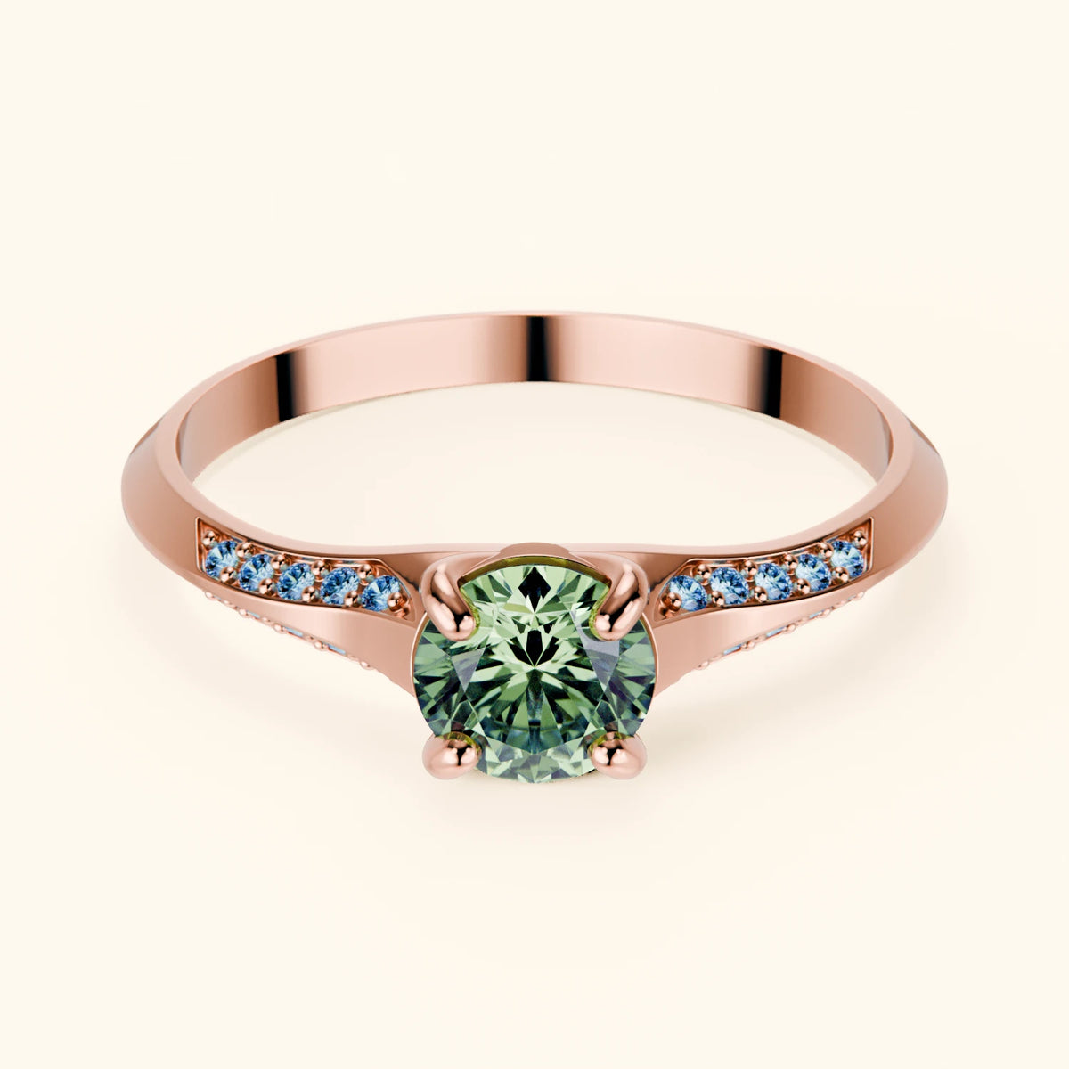 Engagement Ring Délié - 0.5ct Lab Green Diamond with Lab Blue Diamond Side Stones