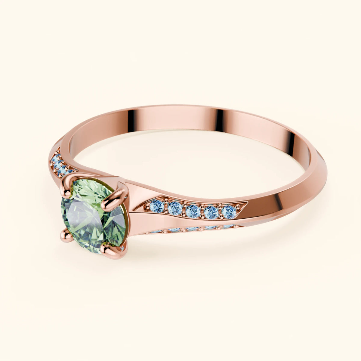 Engagement Ring Délié - 0.5ct Lab Green Diamond with Lab Blue Diamond Side Stones