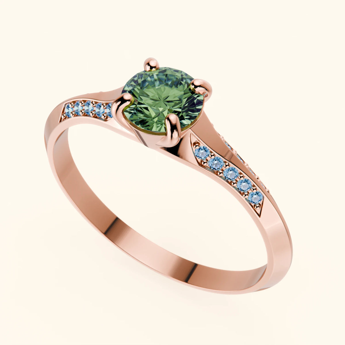 Engagement Ring Délié - 0.5ct Lab Green Diamond with Lab Blue Diamond Side Stones