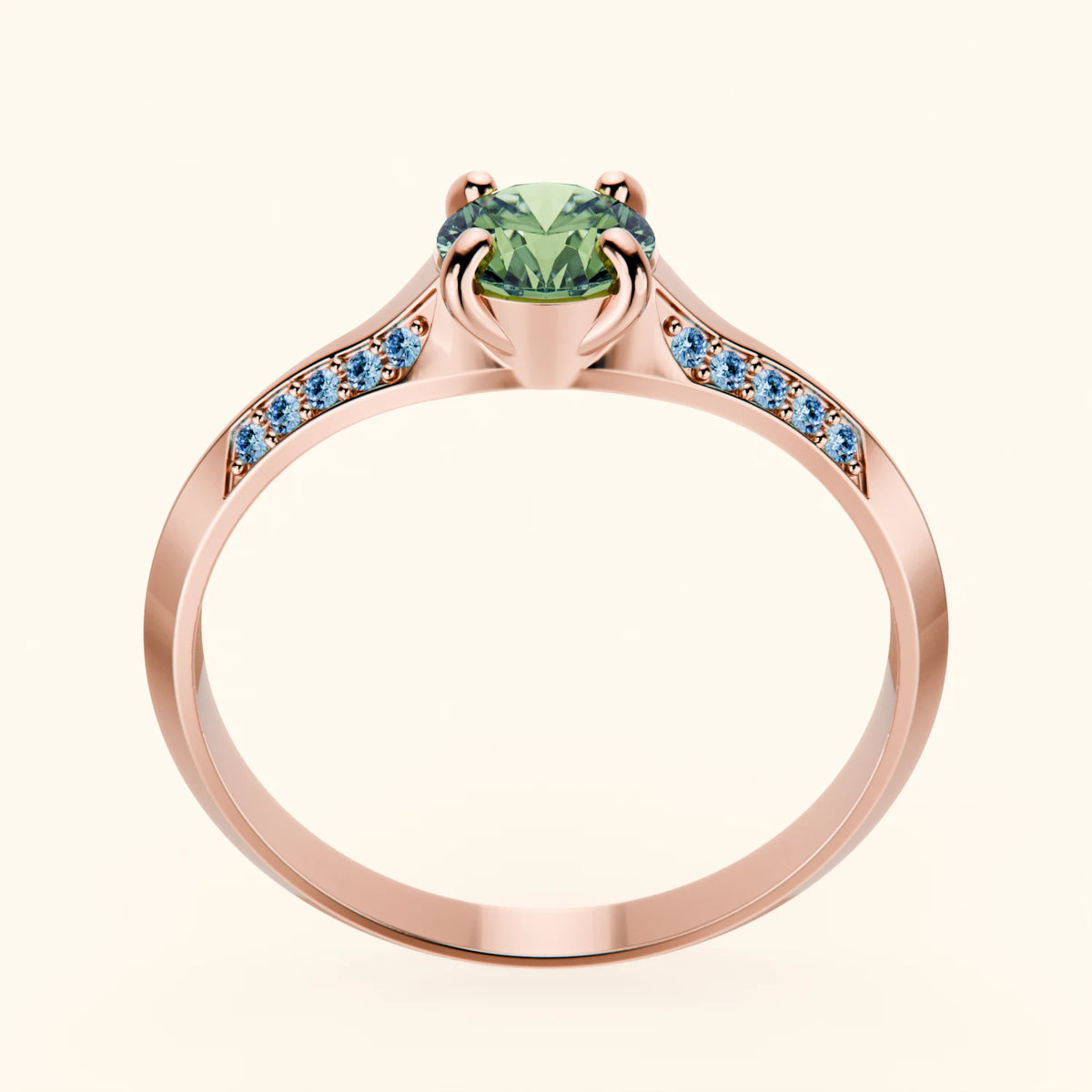 Engagement Ring Délié - 0.5ct Lab Green Diamond with Lab Blue Diamond Side Stones