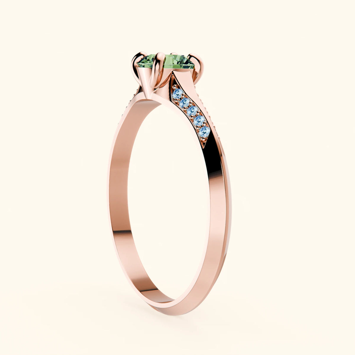 Engagement Ring Délié - 0.5ct Lab Green Diamond with Lab Blue Diamond Side Stones