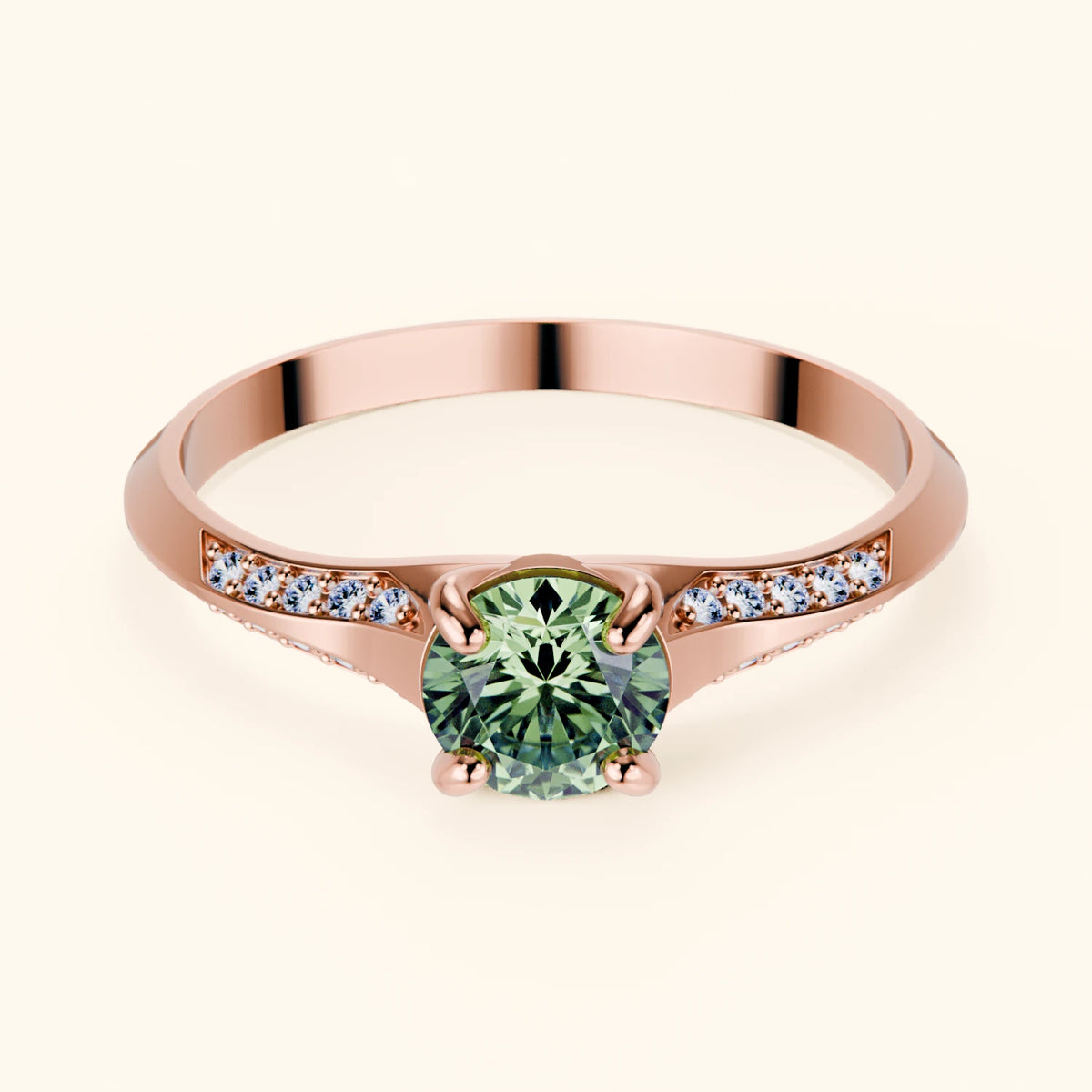 Engagement Ring Délié - 0.5ct Lab Green Diamond with Lab Diamond Side Stones