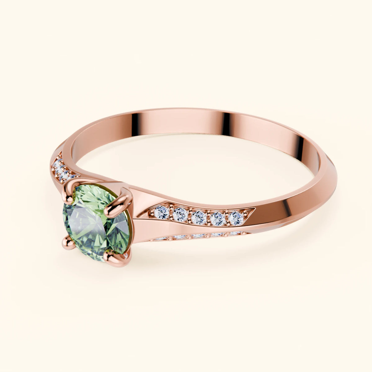 Engagement Ring Délié - 0.5ct Lab Green Diamond with Lab Diamond Side Stones
