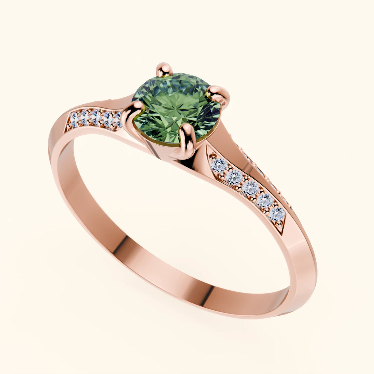 Engagement Ring Délié - 0.5ct Lab Green Diamond with Lab Diamond Side Stones