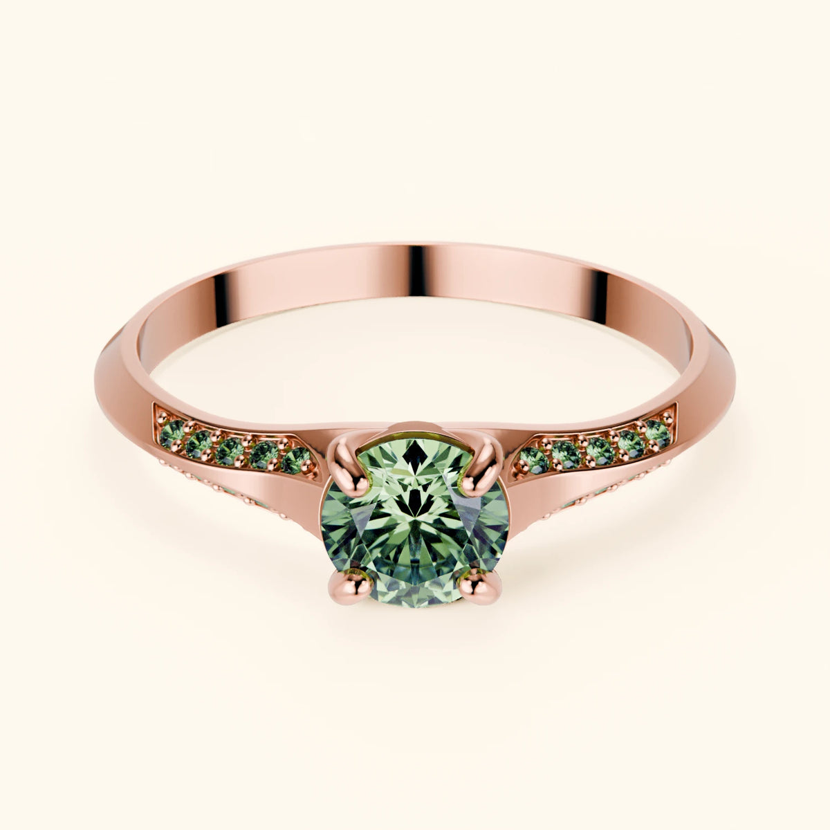 Engagement Ring Délié - 0.5ct Lab Green Diamond with Lab Green Diamond Side Stones