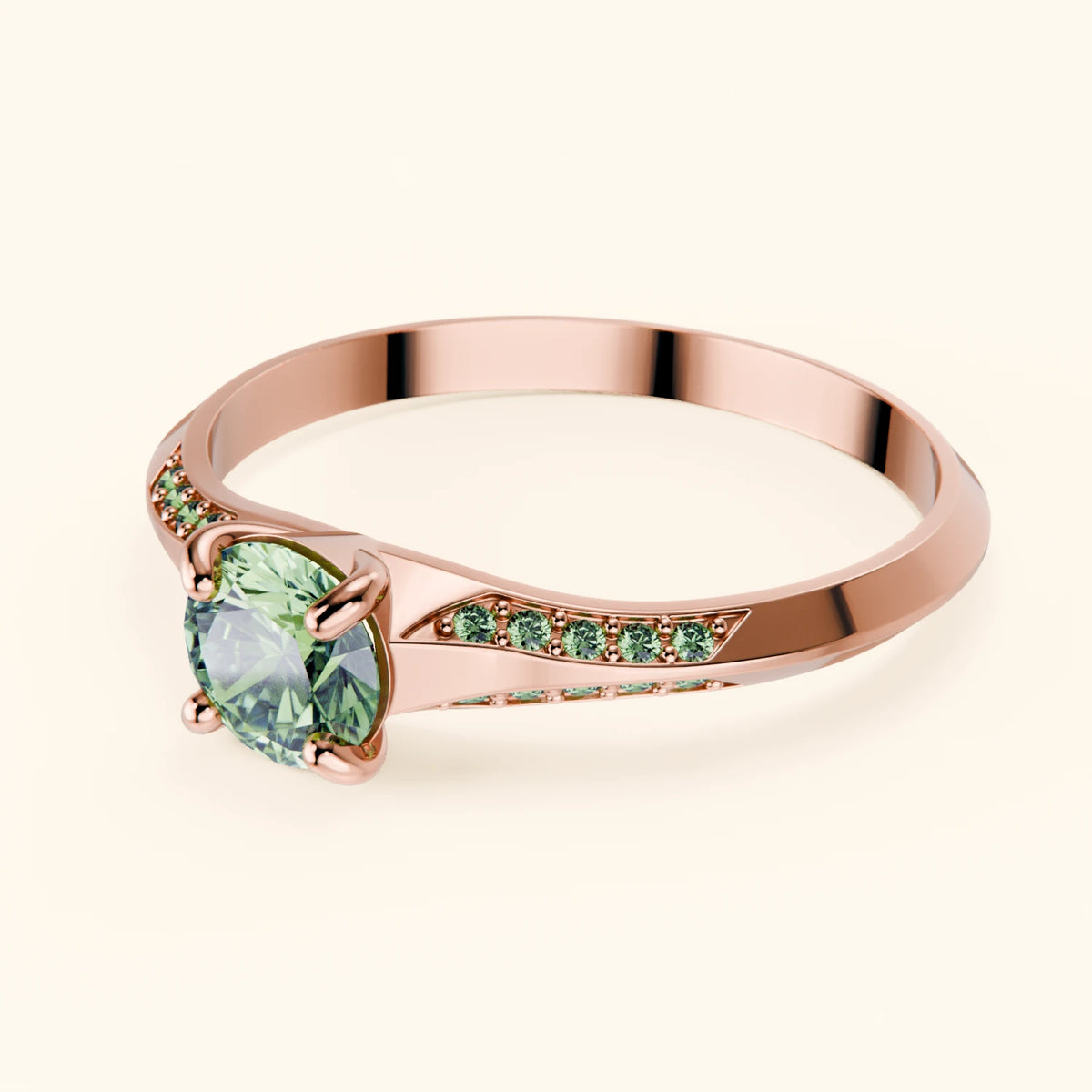 Engagement Ring Délié - 0.5ct Lab Green Diamond with Lab Green Diamond Side Stones