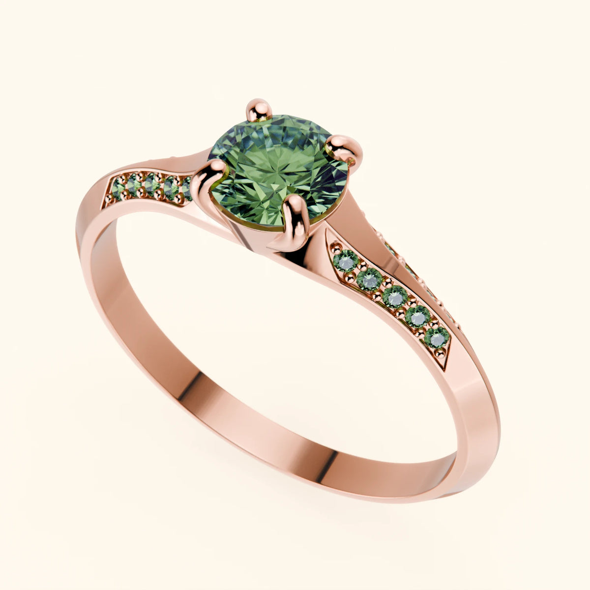 Engagement Ring Délié - 0.5ct Lab Green Diamond with Lab Green Diamond Side Stones