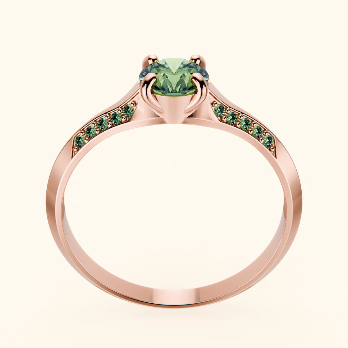 Engagement Ring Délié - 0.5ct Lab Green Diamond with Lab Green Diamond Side Stones