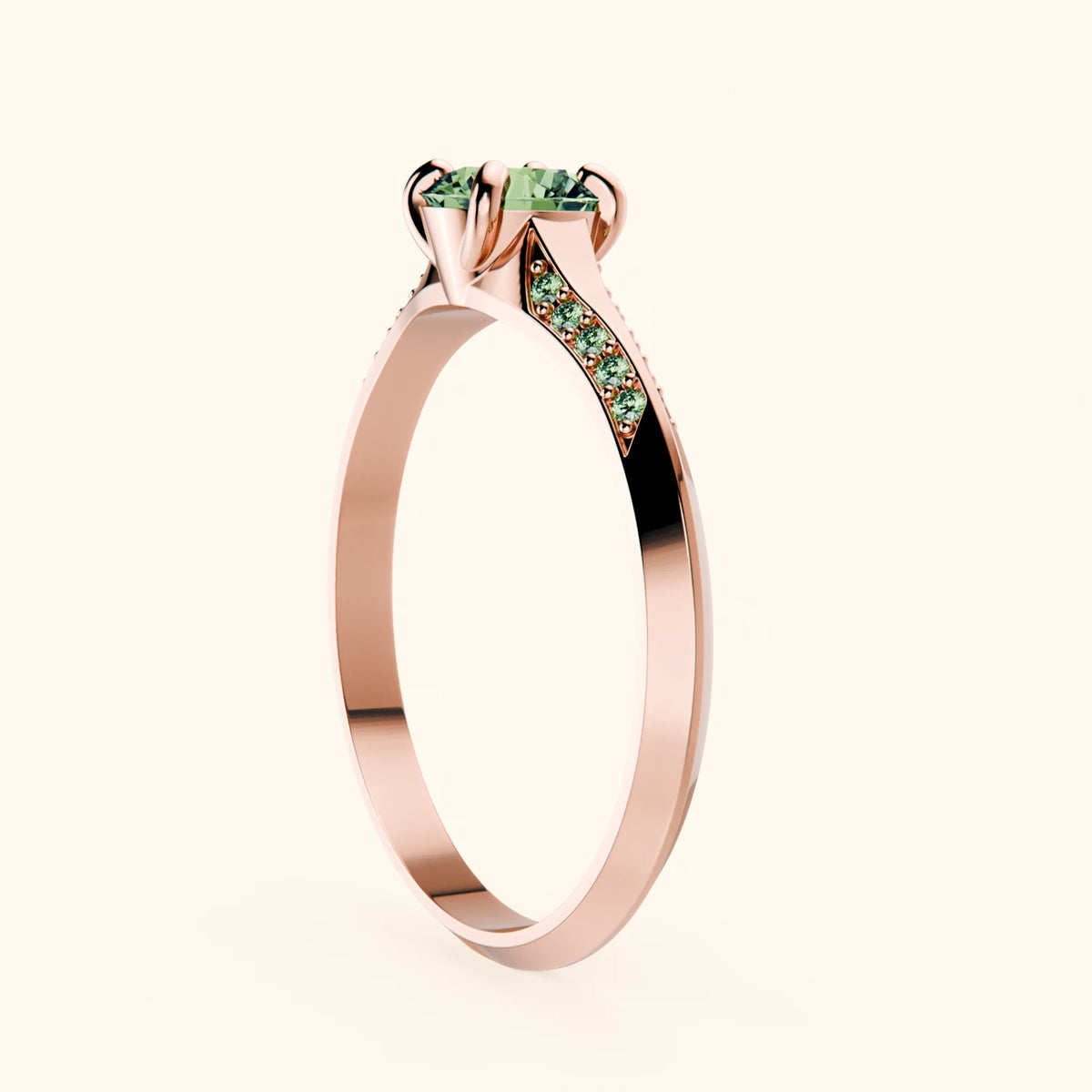 Engagement Ring Délié - 0.5ct Lab Green Diamond with Lab Green Diamond Side Stones