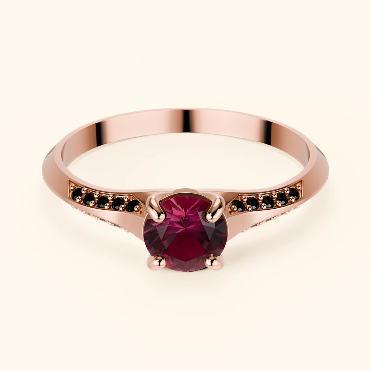 Pierścionek zaręczynowy Délié – Rubin naturalny 0,60 ct, kamienie boczne: czarny diament