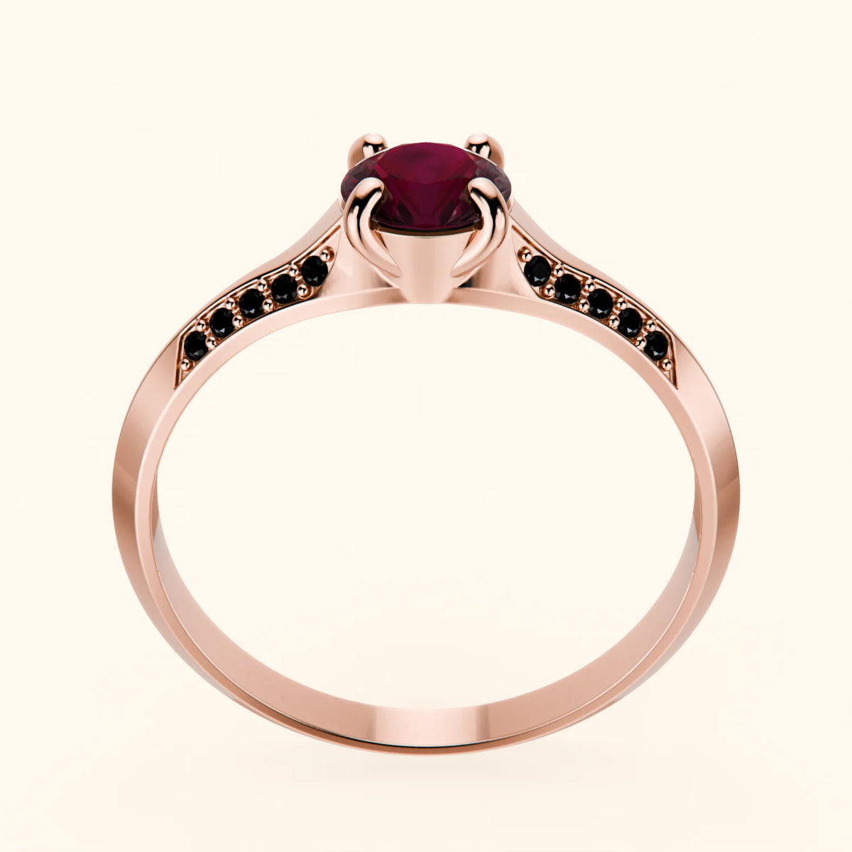 Pierścionek zaręczynowy Délié – Rubin naturalny 0,60 ct, kamienie boczne: czarny diament