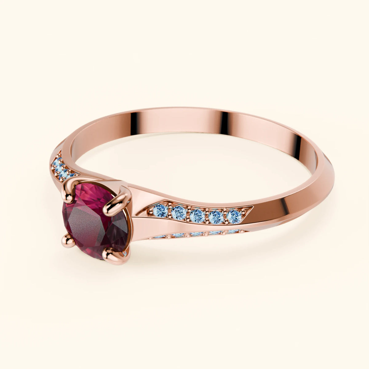 Engagement Ring Délié - 0.60ct Natural Ruby with Lab Blue Diamond Side Stones