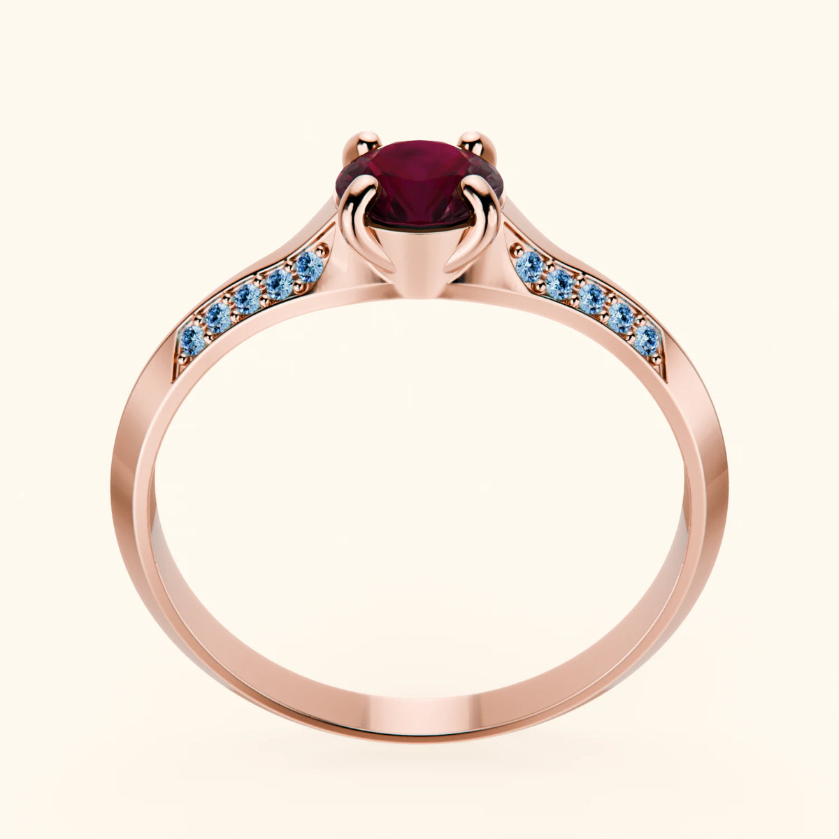 Engagement Ring Délié - 0.60ct Natural Ruby with Lab Blue Diamond Side Stones