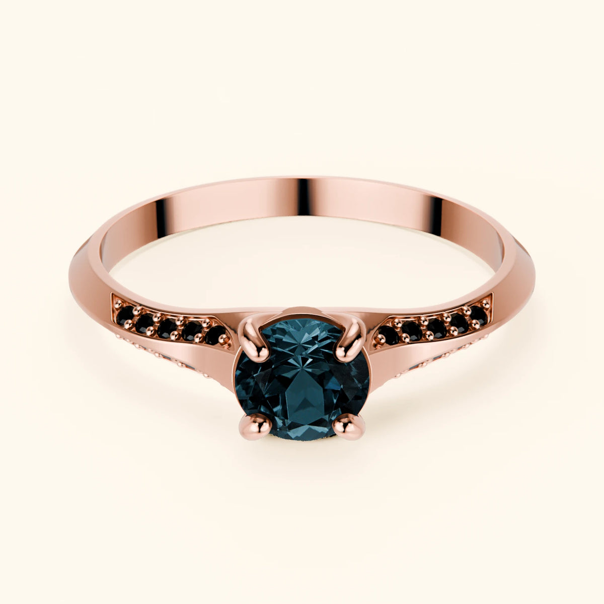 Engagement Ring Délié - 0.50ct London Blue Topaz with Black Diamond Side Stones