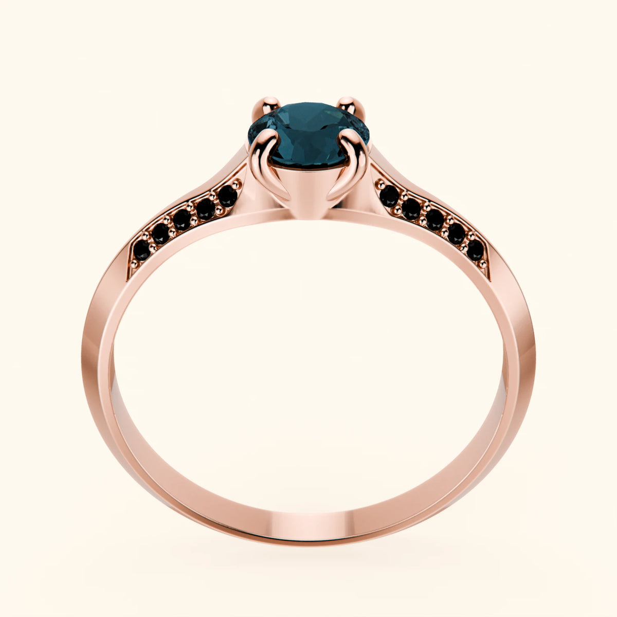 Engagement Ring Délié - 0.50ct London Blue Topaz with Black Diamond Side Stones