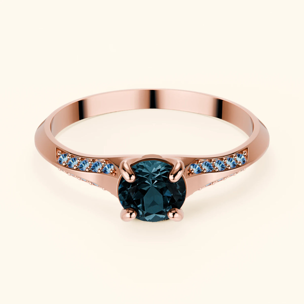 Engagement Ring Délié - 0.50ct London Blue Topaz with Lab Blue Diamond Side Stones