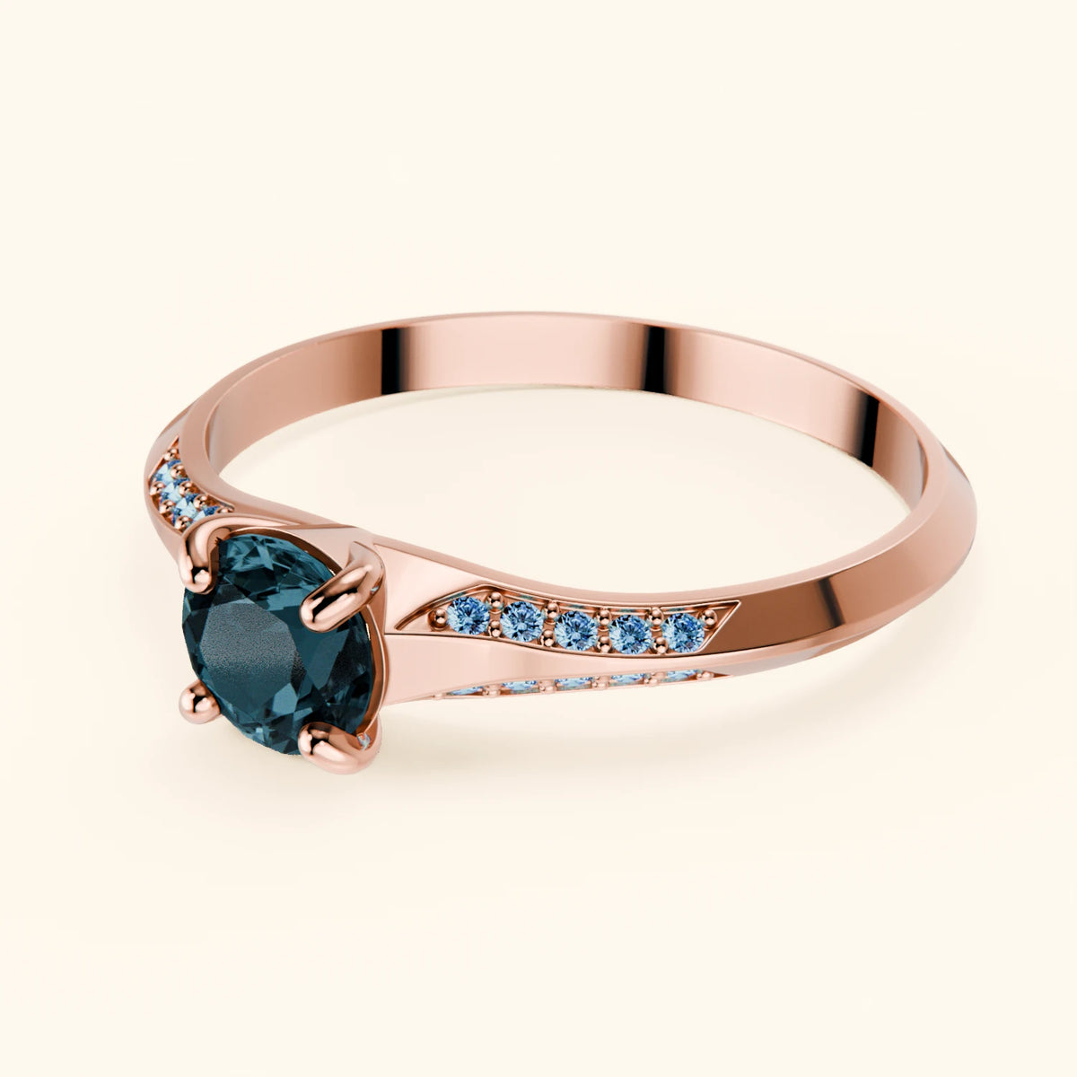 Engagement Ring Délié - 0.50ct London Blue Topaz with Lab Blue Diamond Side Stones